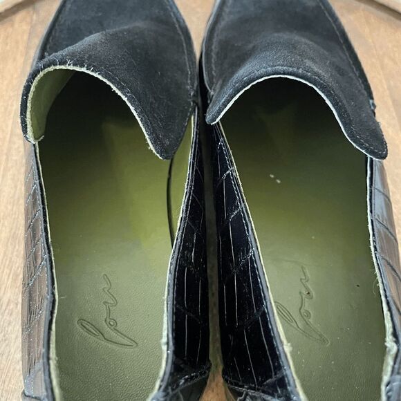 Lou Black Crocodile Embossed Leather Calf Suede Frankie Loafers Women's Size 8 - Picture 6 of 10